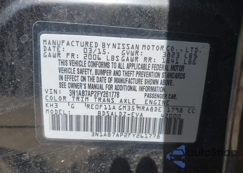 2015 Nissan Sentra Fe+ S/S/Sl/Sr/Sv from USA, damaged, VIN 3N1AB7AP2FY261778